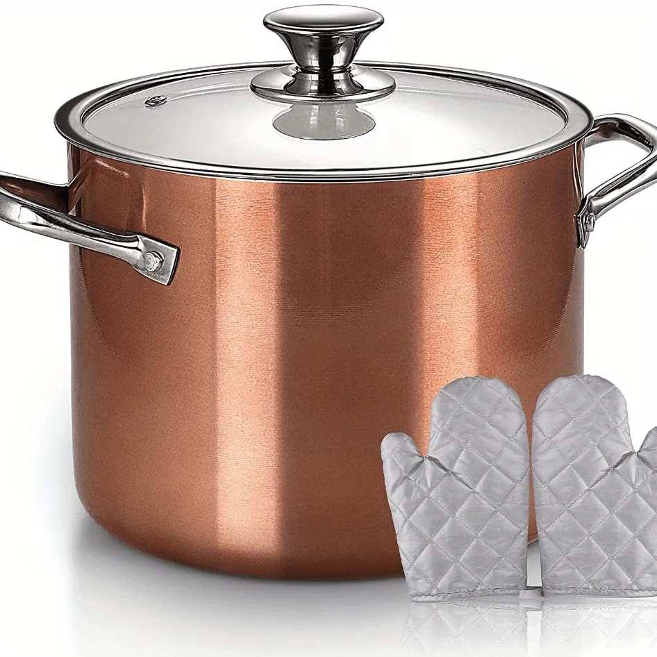 1pc, Nonstick Stock Pot 7 Qt Soup Pasta Pot With Lid (8.66''x7.08), 7-Quart Multi Stockpot Oven Safe Cooking Pot For Stew, Sauce & Reheat Food, Induction/Oven/Gas/Stovetops For Family Meals, Rose Golden