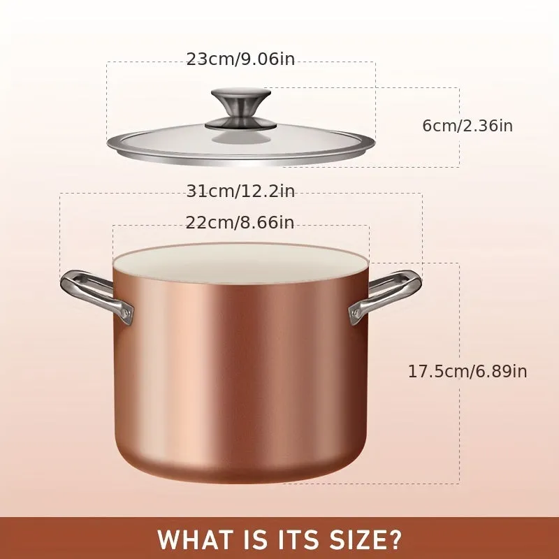 1pc, Nonstick Stock Pot 7 Qt Soup Pasta Pot With Lid (8.66''x7.08), 7-Quart Multi Stockpot Oven Safe Cooking Pot For Stew, Sauce & Reheat Food, Induction/Oven/Gas/Stovetops For Family Meals, Rose Golden