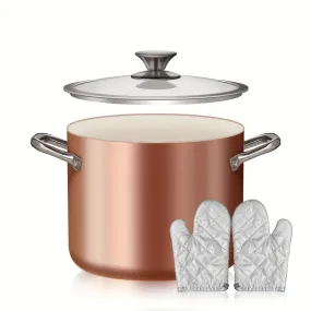 1pc, Nonstick Stock Pot 7 Qt Soup Pasta Pot With Lid (8.66''x7.08), 7-Quart Multi Stockpot Oven Safe Cooking Pot For Stew, Sauce & Reheat Food, Induction/Oven/Gas/Stovetops For Family Meals, Rose Golden