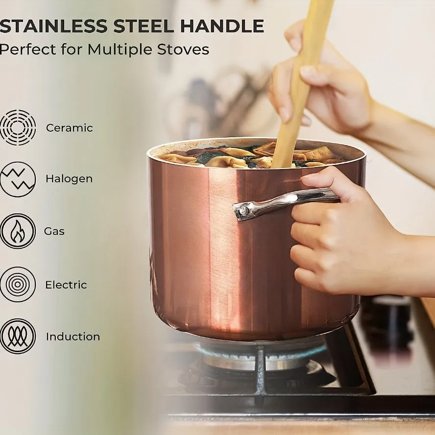 1pc, Nonstick Stock Pot 7 Qt Soup Pasta Pot With Lid (8.66''x7.08), 7-Quart Multi Stockpot Oven Safe Cooking Pot For Stew, Sauce & Reheat Food, Induction/Oven/Gas/Stovetops For Family Meals, Rose Golden