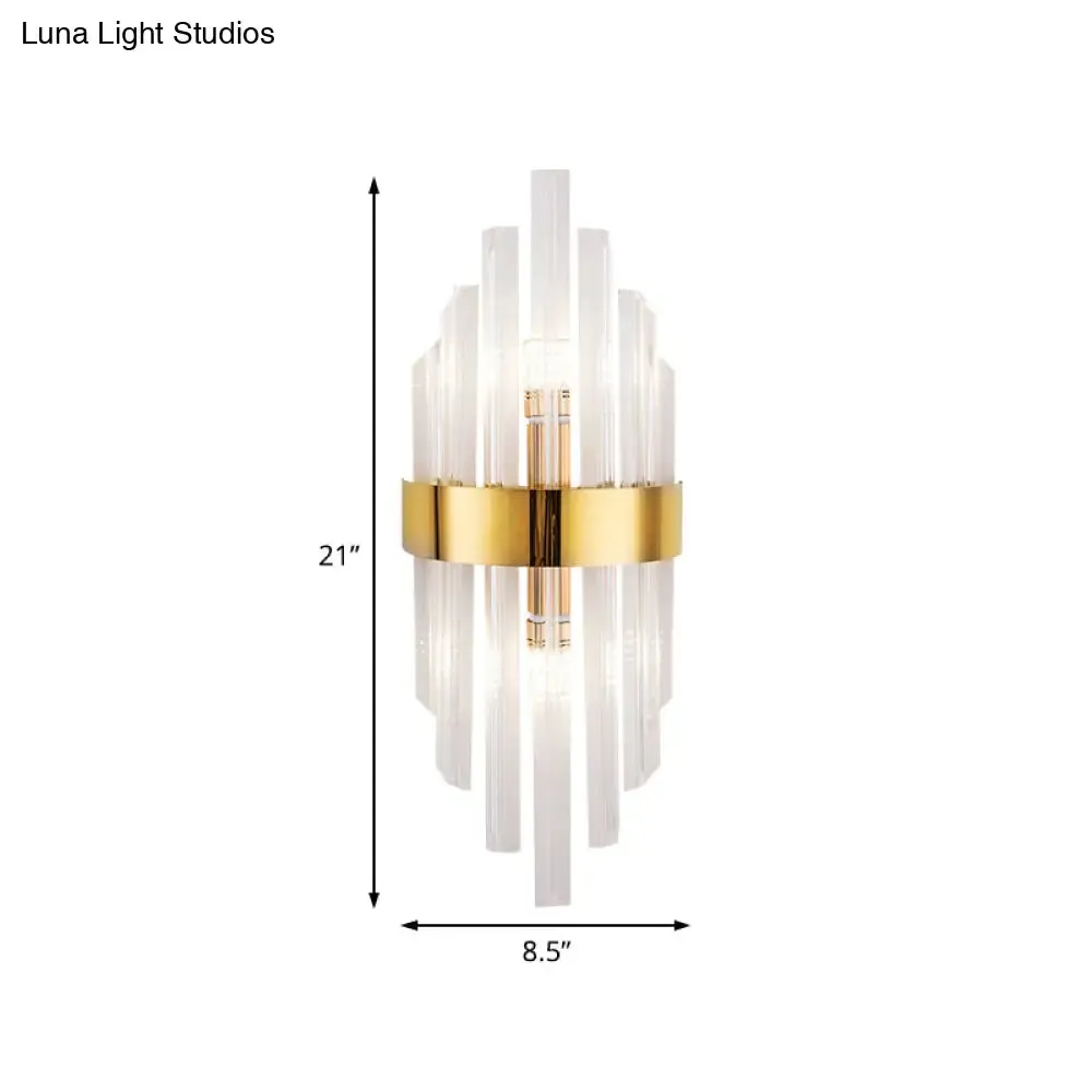 2-Light Living Room Wall Sconce: Simplicity Brass Wall Mount with Crystal Shade