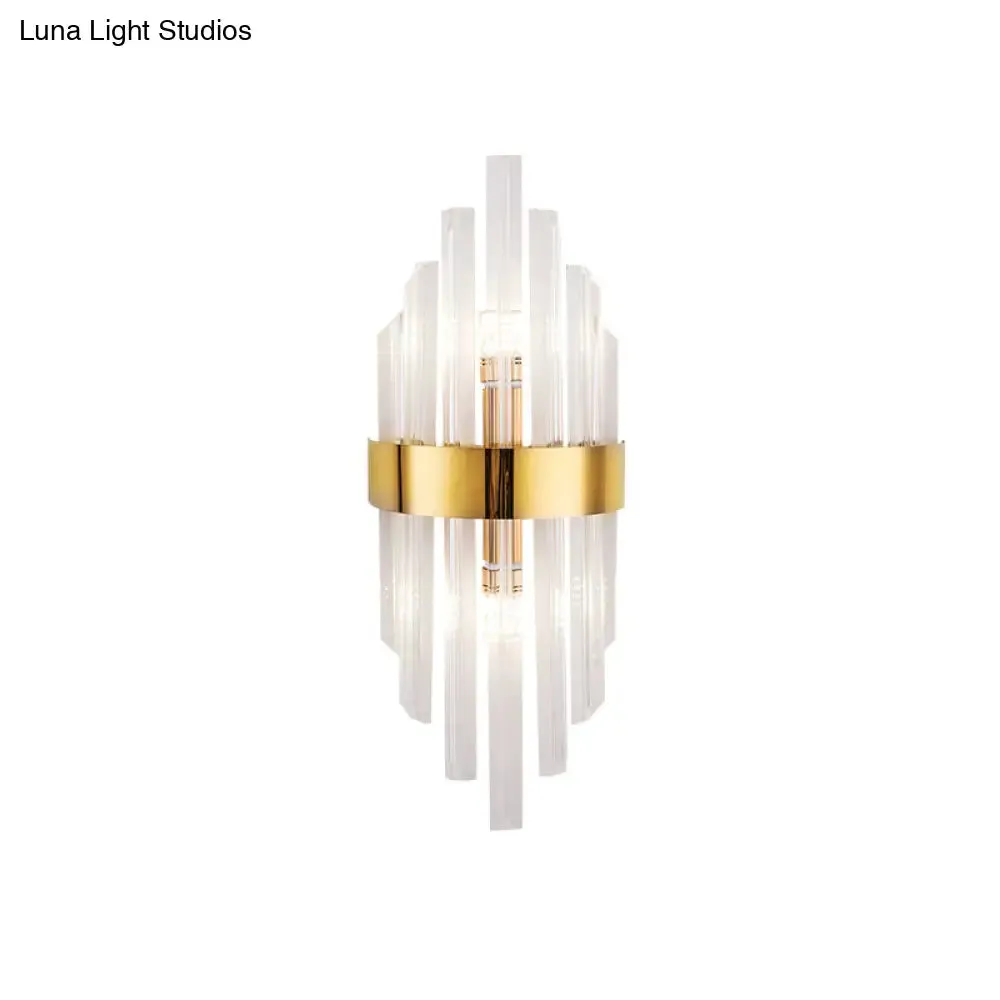 2-Light Living Room Wall Sconce: Simplicity Brass Wall Mount with Crystal Shade