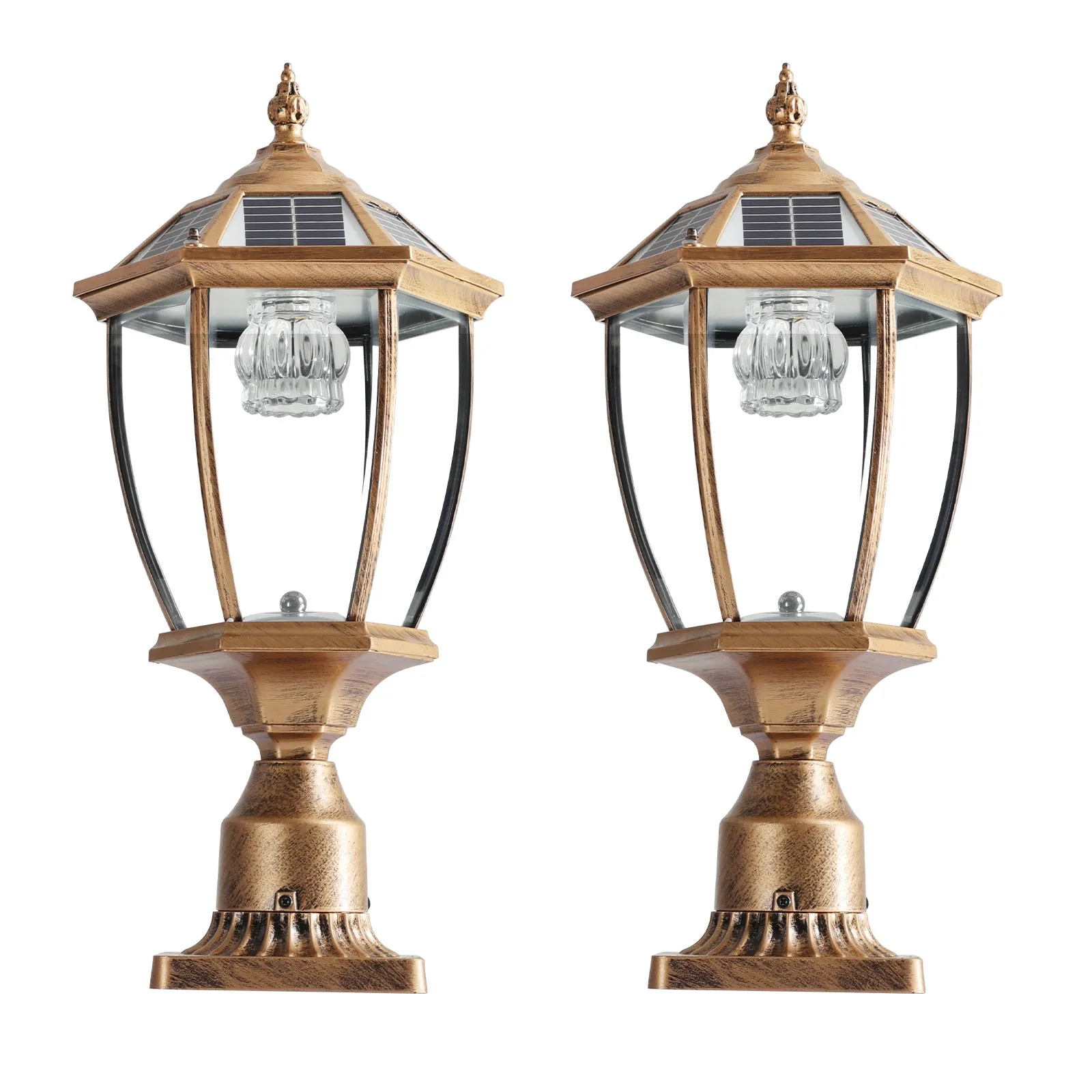 2 Pack Vintage Gold Garden Path Lights Dimmable LED Solar Pillar Lights