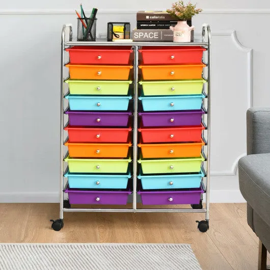 20 Drawers Storage Rolling Cart Studio Organizer-Multicolor