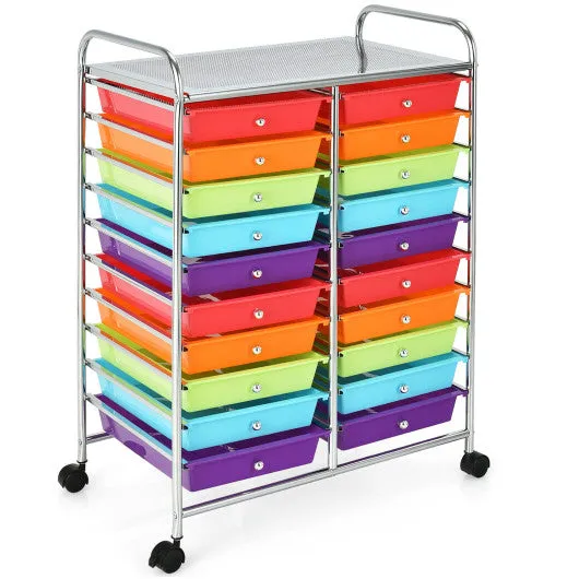 20 Drawers Storage Rolling Cart Studio Organizer-Multicolor