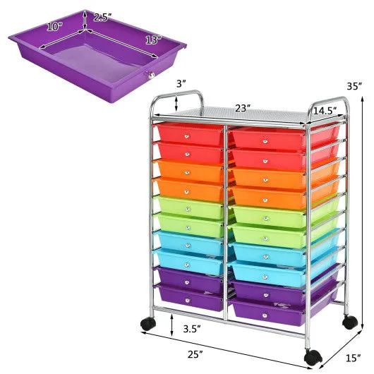 20 Drawers Storage Rolling Cart Studio Organizer-Multicolor