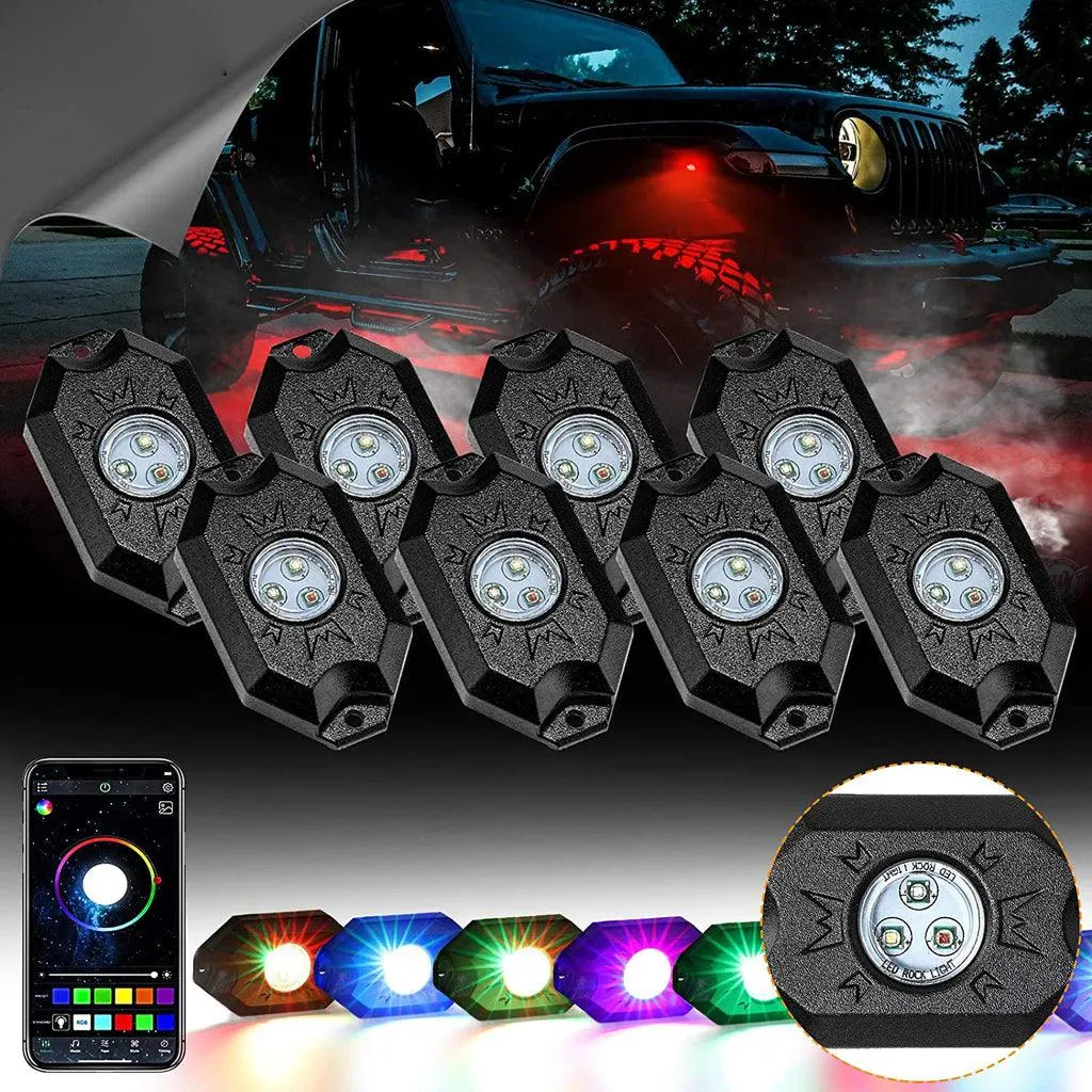 2Pcs 4FT RGB LED Whip Lights with Turn Signal & Brake Light   RGB LED Rock Lights Set with Bluetooth Controlled