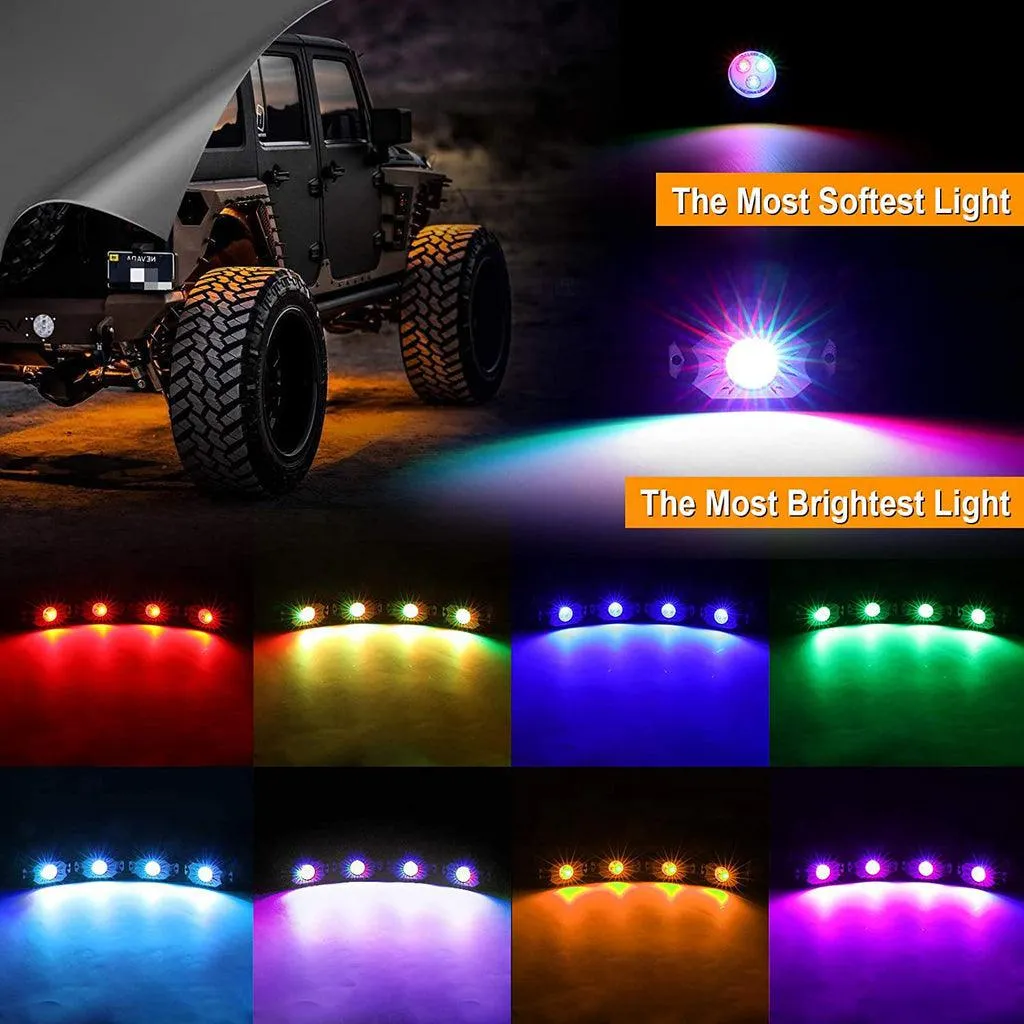 2Pcs 4FT RGB LED Whip Lights with Turn Signal & Brake Light   RGB LED Rock Lights Set with Bluetooth Controlled