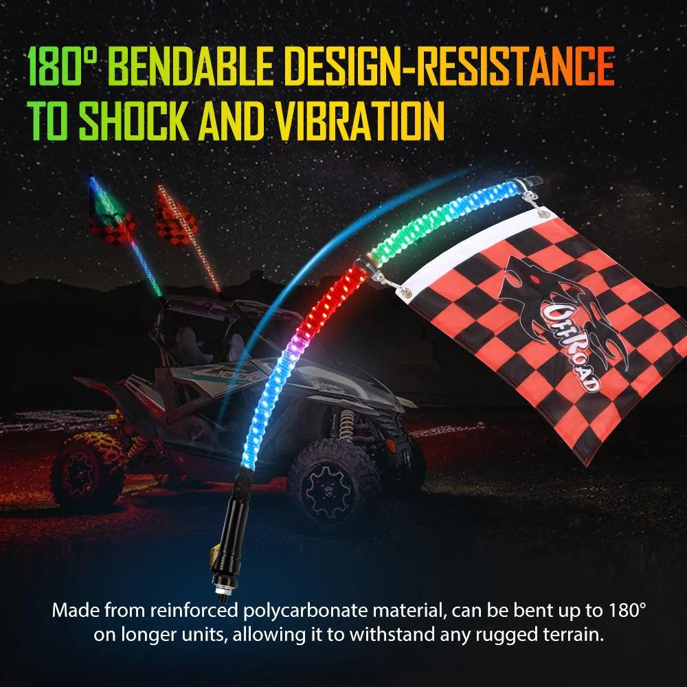 2Pcs 4FT RGB LED Whip Lights with Turn Signal & Brake Light   RGB LED Rock Lights Set with Bluetooth Controlled