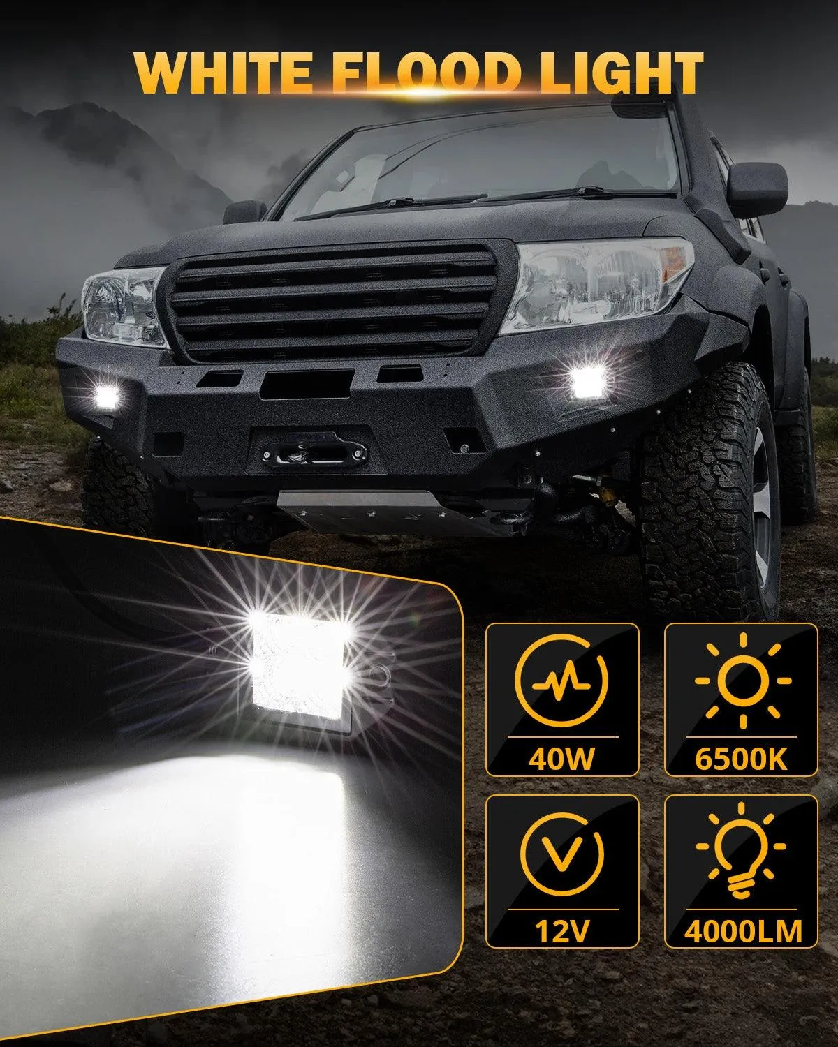 3.5Inch 40W Flush Mount LED Pod White Flood Offroad Light