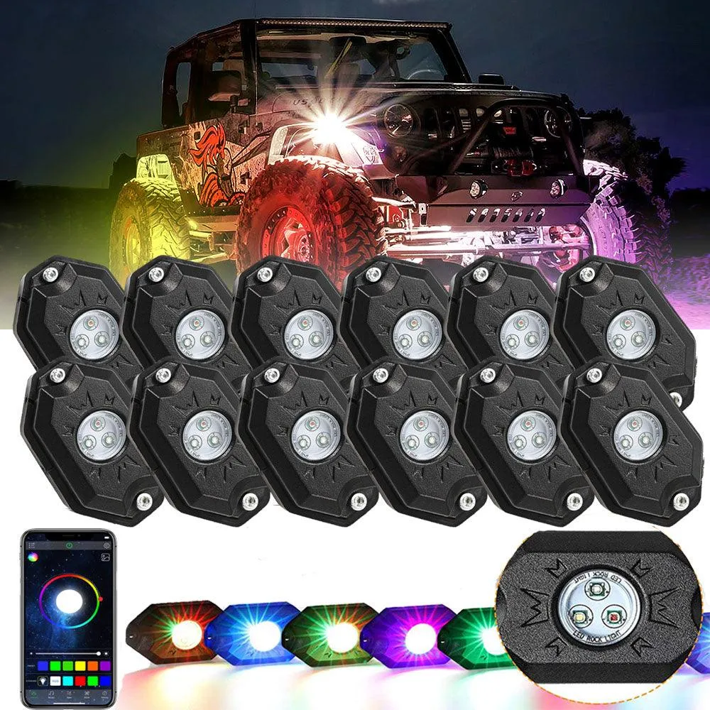 (4Pcs/8Pcs/12Pcs Set) RGB LED Rock Light Set with Bluetooth Controller