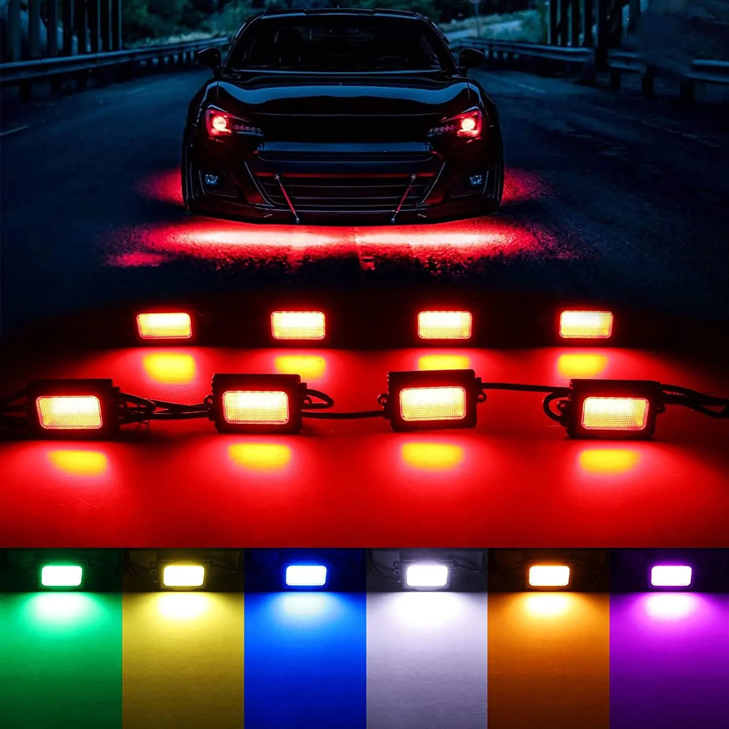 8Pcs RGB LED Rock Light Multicolor Set with Bluetooth Controller