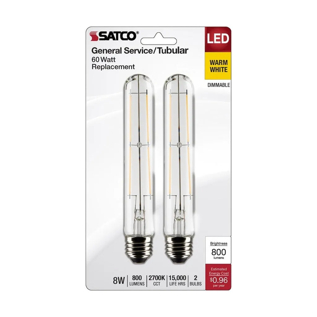 8W T9 LED - Clear - Medium Base - 2700K - 800 Lumens - 120V - 2PK