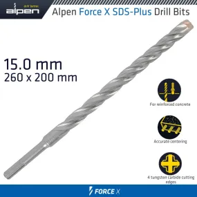 ALPEN FORCE X 15.0 x 260/200  SDS-PLUS DRILL BIT X4 CUTTING EDGES ALP835015