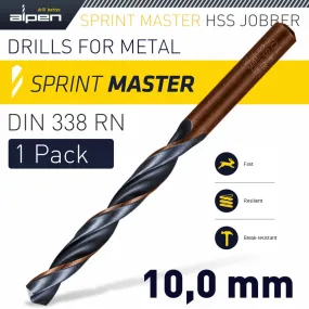 ALPEN HSS SPRINT MASTER  10.0MM X1 SLEEVED DIN338 ALPEN DRILL BIT ALP6180100