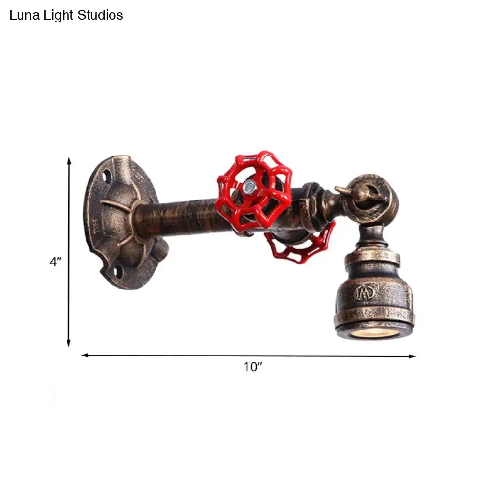 Antique Bronze Pipe and Valve Wall Sconce - 1 Light Lamp, 8"/10" Width