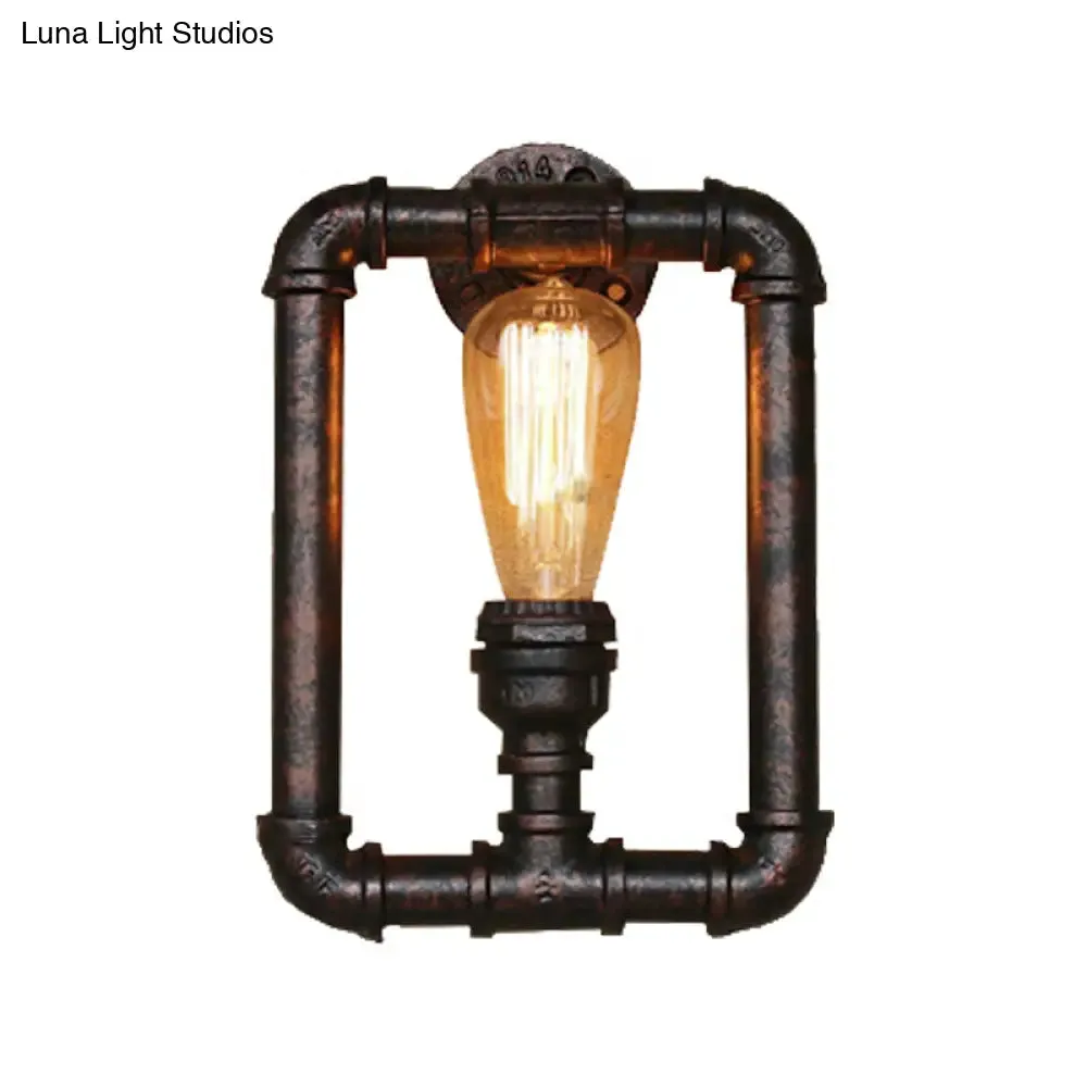 Antique Iron Wall Mounted Lamp - Stylish Black/Rust Rectangular Pipe Sconce Light for Bedroom