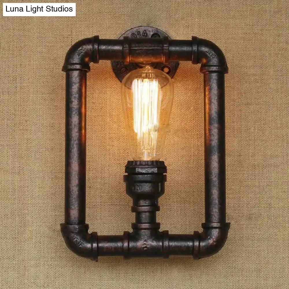 Antique Iron Wall Mounted Lamp - Stylish Black/Rust Rectangular Pipe Sconce Light for Bedroom