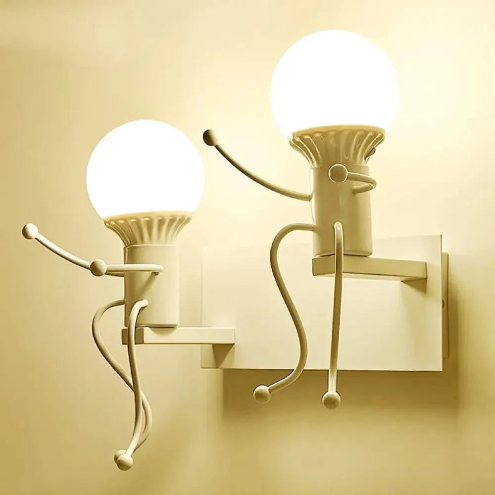 Art Deco Metallic Human Shape Wall Sconce Lamp - Black/White, Bedside Lighting (1/2-Head)