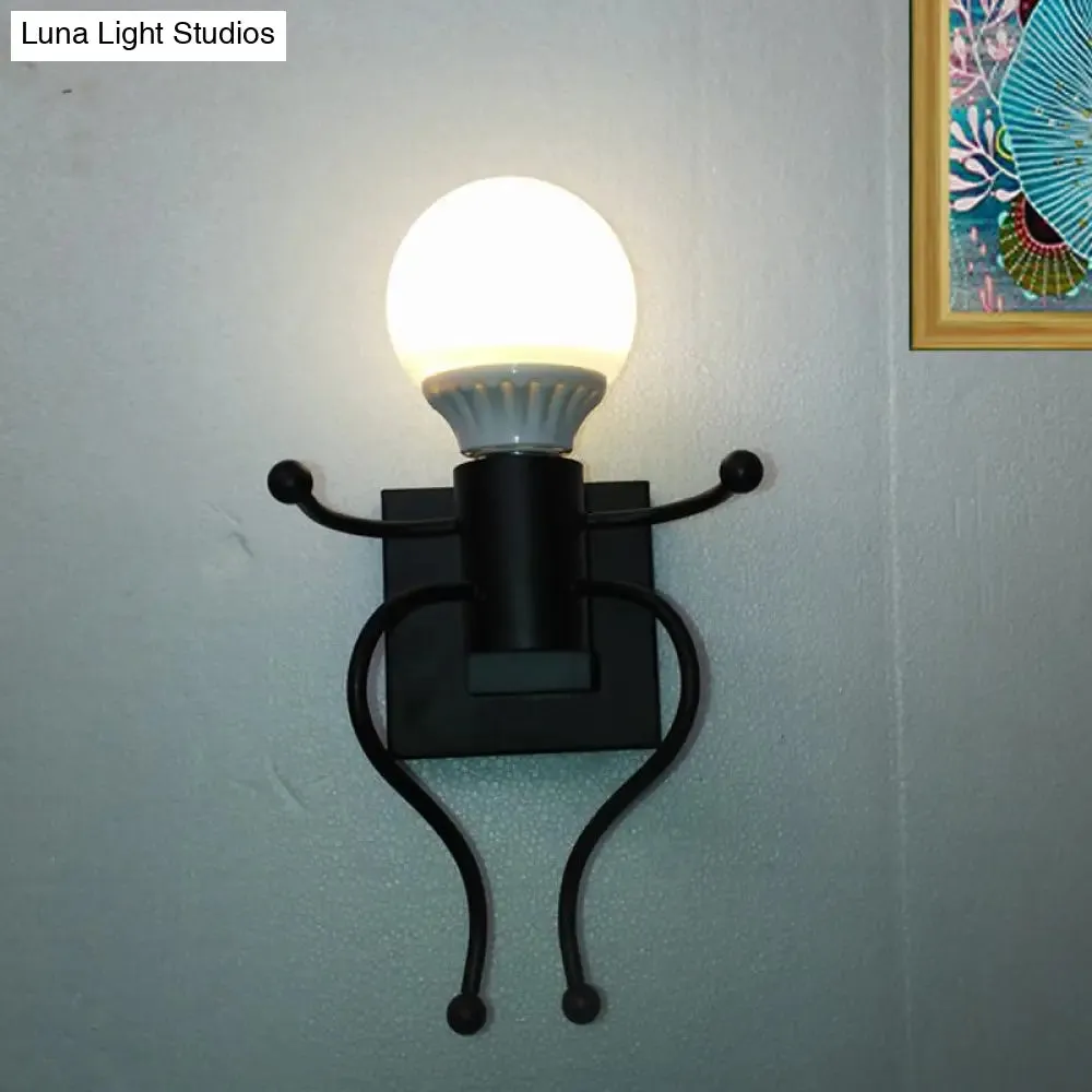 Art Deco Metallic Human Shape Wall Sconce Lamp - Black/White, Bedside Lighting (1/2-Head)