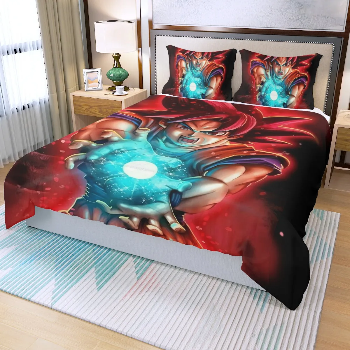 Awesome Red Hair Goku DBZ Three Piece Duvet Cover Set