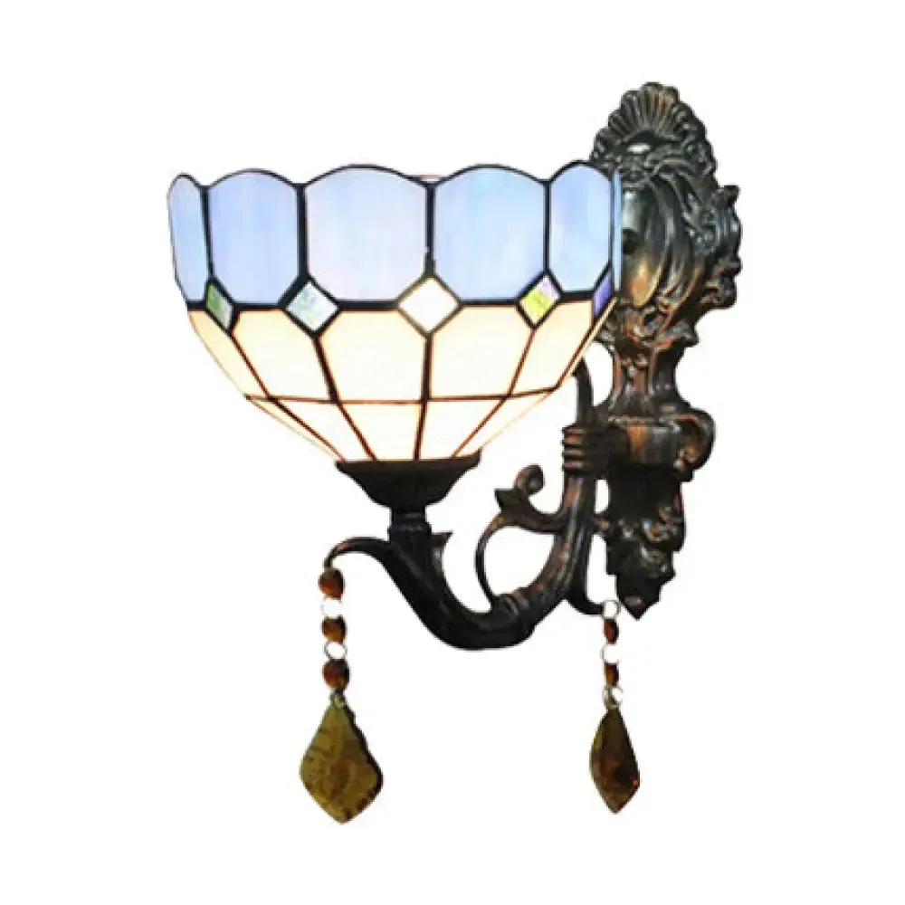 Baroque Style Blue Glass Bowl Wall Sconce – Indoor Corridor Lighting