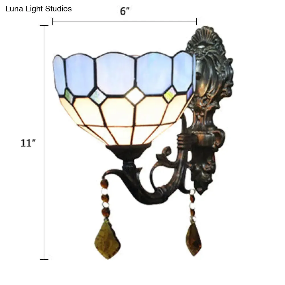 Baroque Style Blue Glass Bowl Wall Sconce – Indoor Corridor Lighting