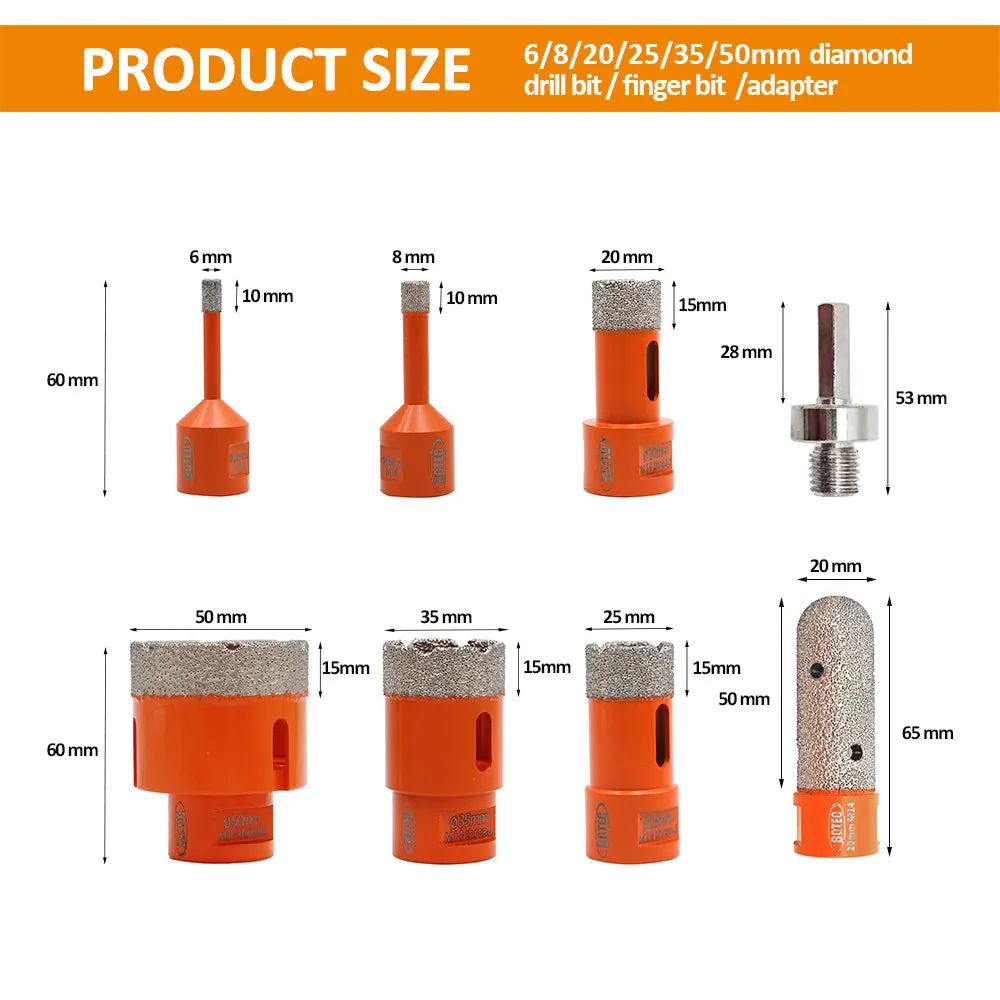 BGTEC Vacuum Brazed Diamond Core Drill Bits Kit with M14 Thread for Porcelain Tile Ceramic Granite Marble Stone Masonry Brick