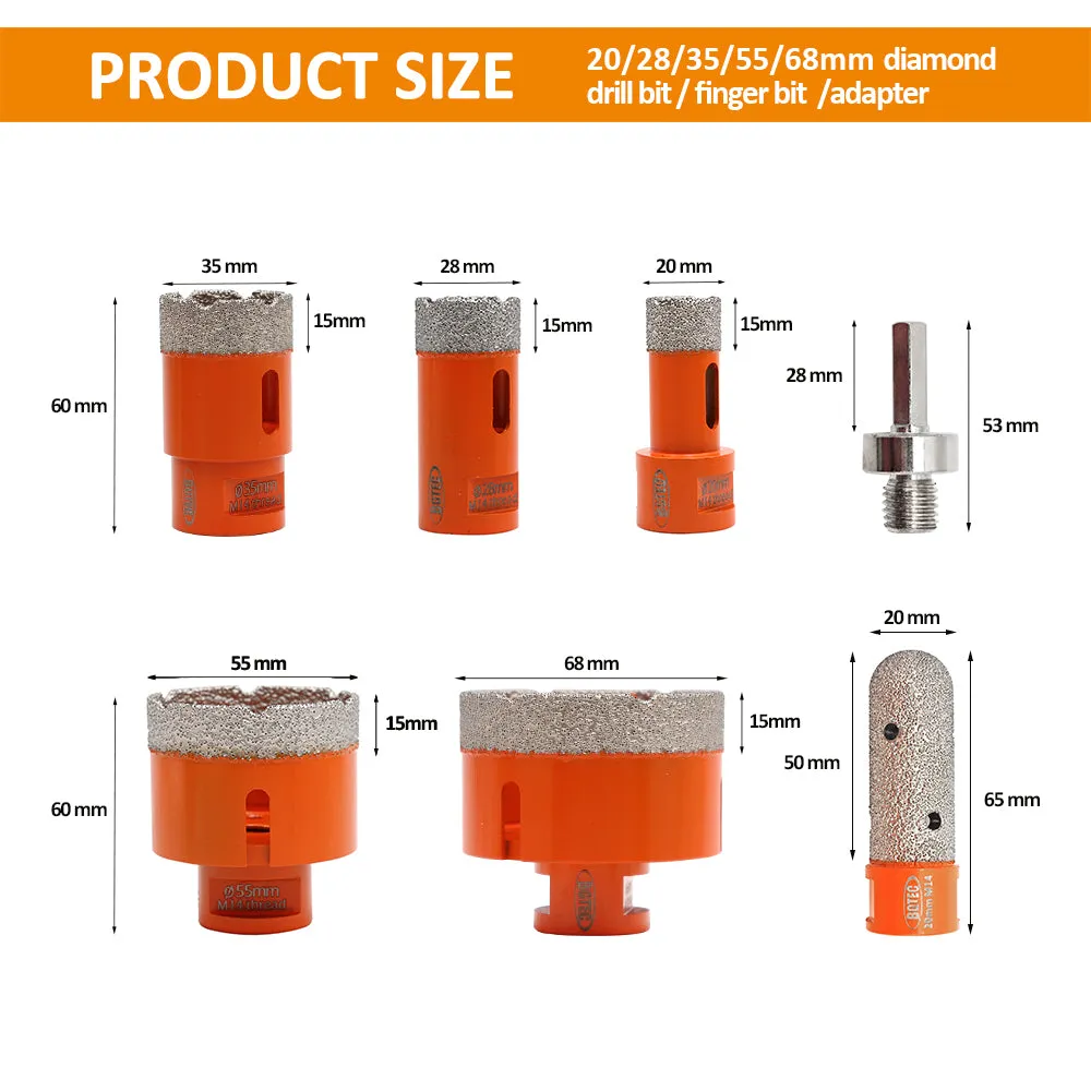 BGTEC Vacuum Brazed Diamond Core Drill Bits Kit with M14 Thread for Porcelain Tile Ceramic Granite Marble Stone Masonry Brick