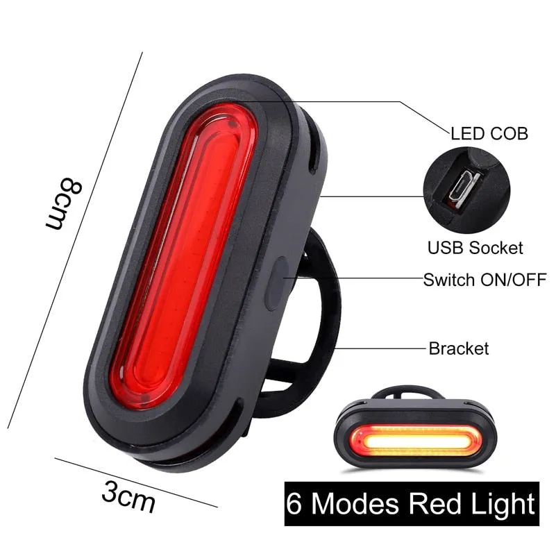 Bicycle Rear Light USB Rechargeable LED Tail Light Bike Accessories 6 Mode Cycling Safety Helmet Bag Lamp