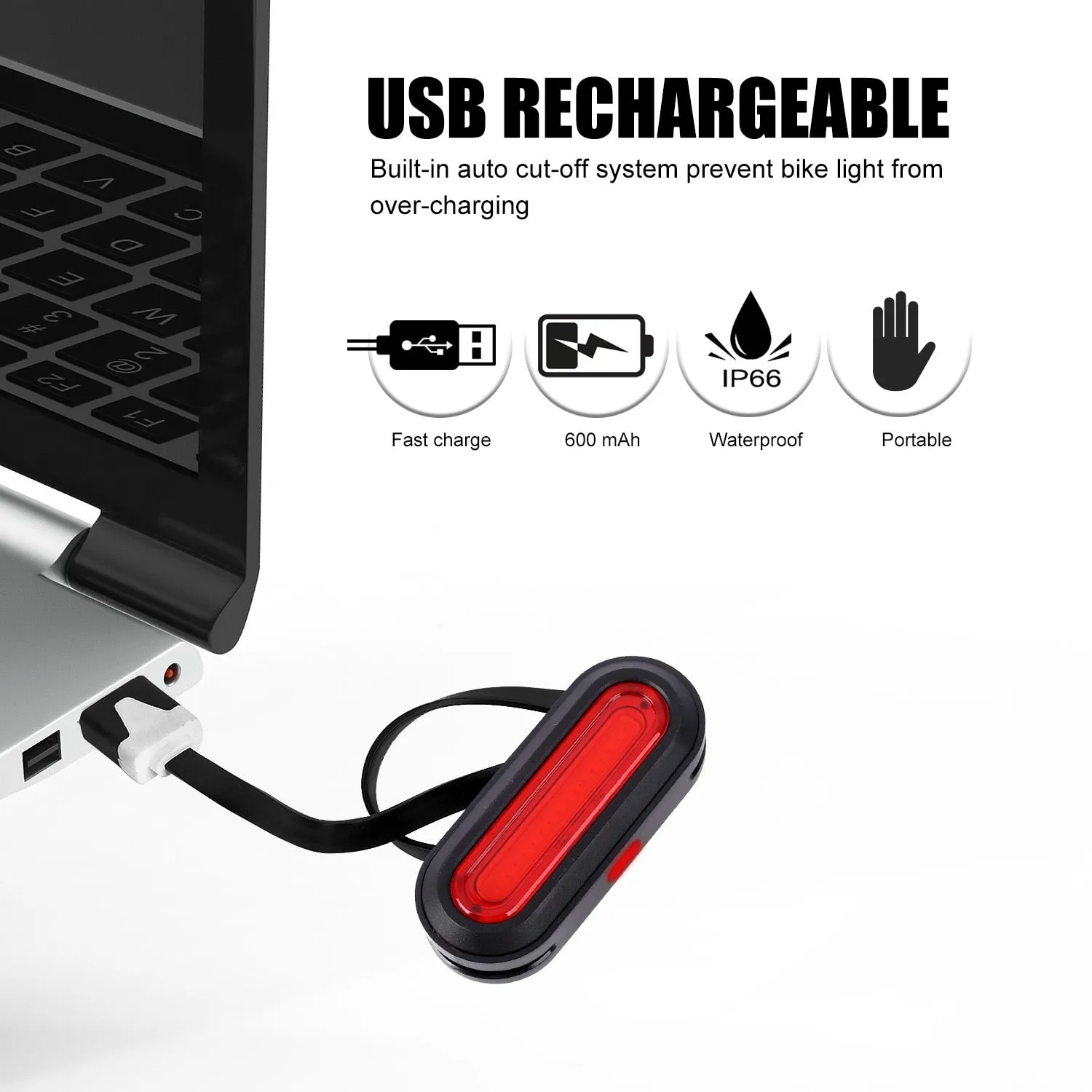 Bicycle Rear Light USB Rechargeable LED Tail Light Bike Accessories 6 Mode Cycling Safety Helmet Bag Lamp