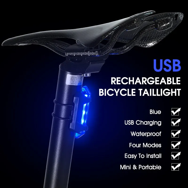 Bicycle Rear Light USB Rechargeable LED Tail Light Bike Accessories 6 Mode Cycling Safety Helmet Bag Lamp