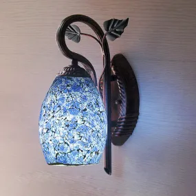 Blue Glass Wall Lamp Mediterranean Sconce Light Fixture for Dining Room