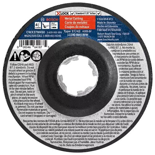 Bosch 4.5" Type 1A (ISO 41) X-Lock Small Angle Grinder Cutting Wheel