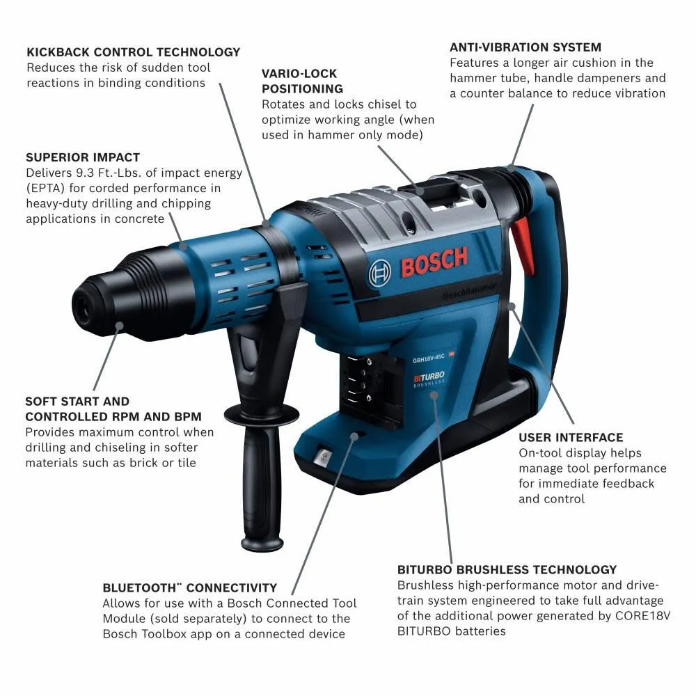 Bosch GBH18V-45CK PROFACTOR 18V Connected-Ready SDS-max 1-7/8" Rotary Hammer (Bare Tool)