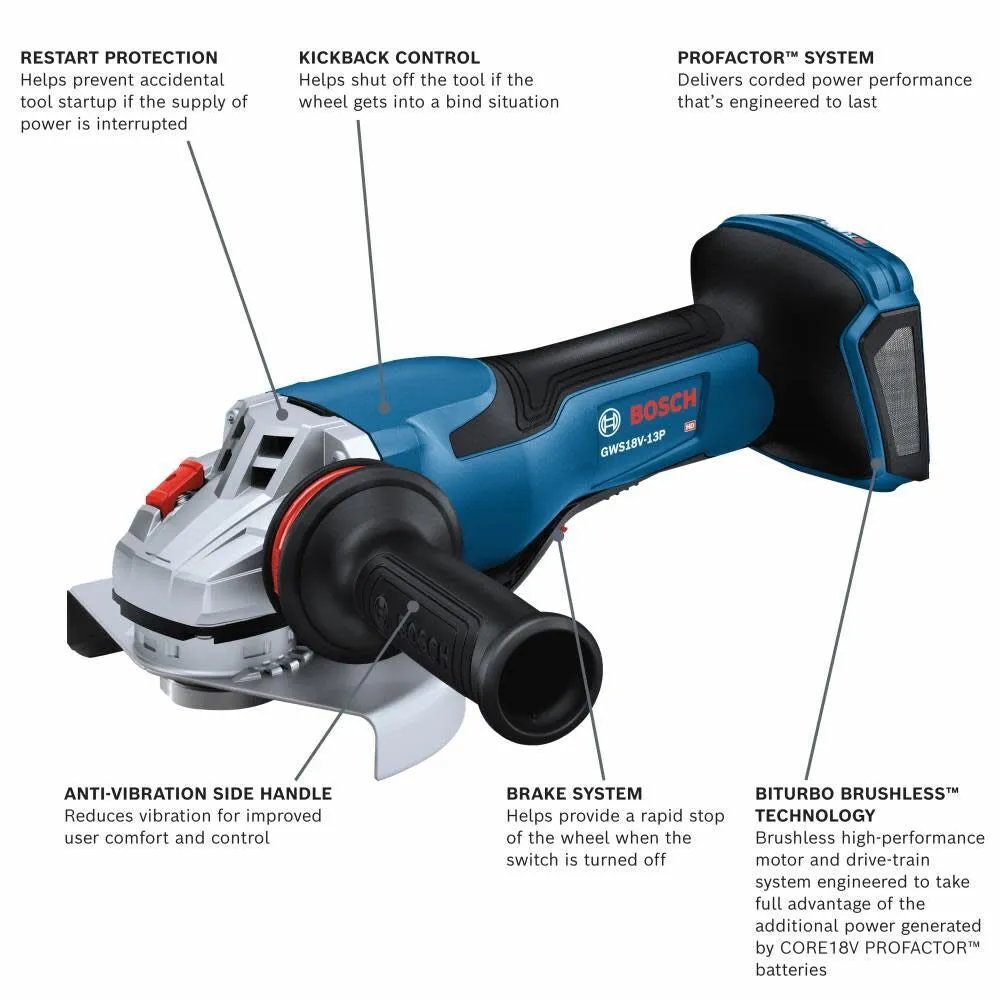 Bosch GWS18V-13PN PROFACTOR 18V 5 – 6 In. Angle Grinder with Paddle Switch (Bare Tool)