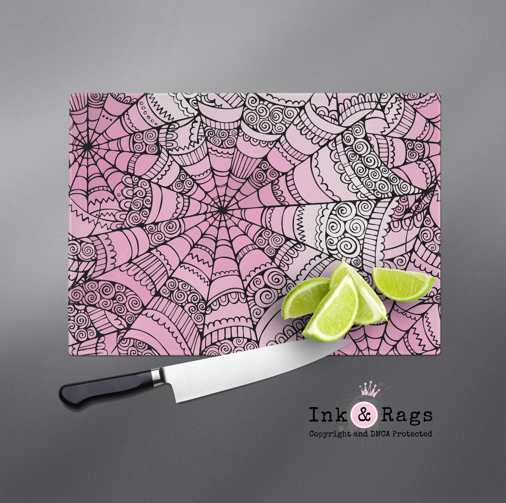 Bubble Gum Goth Spider Web Cutting Boards