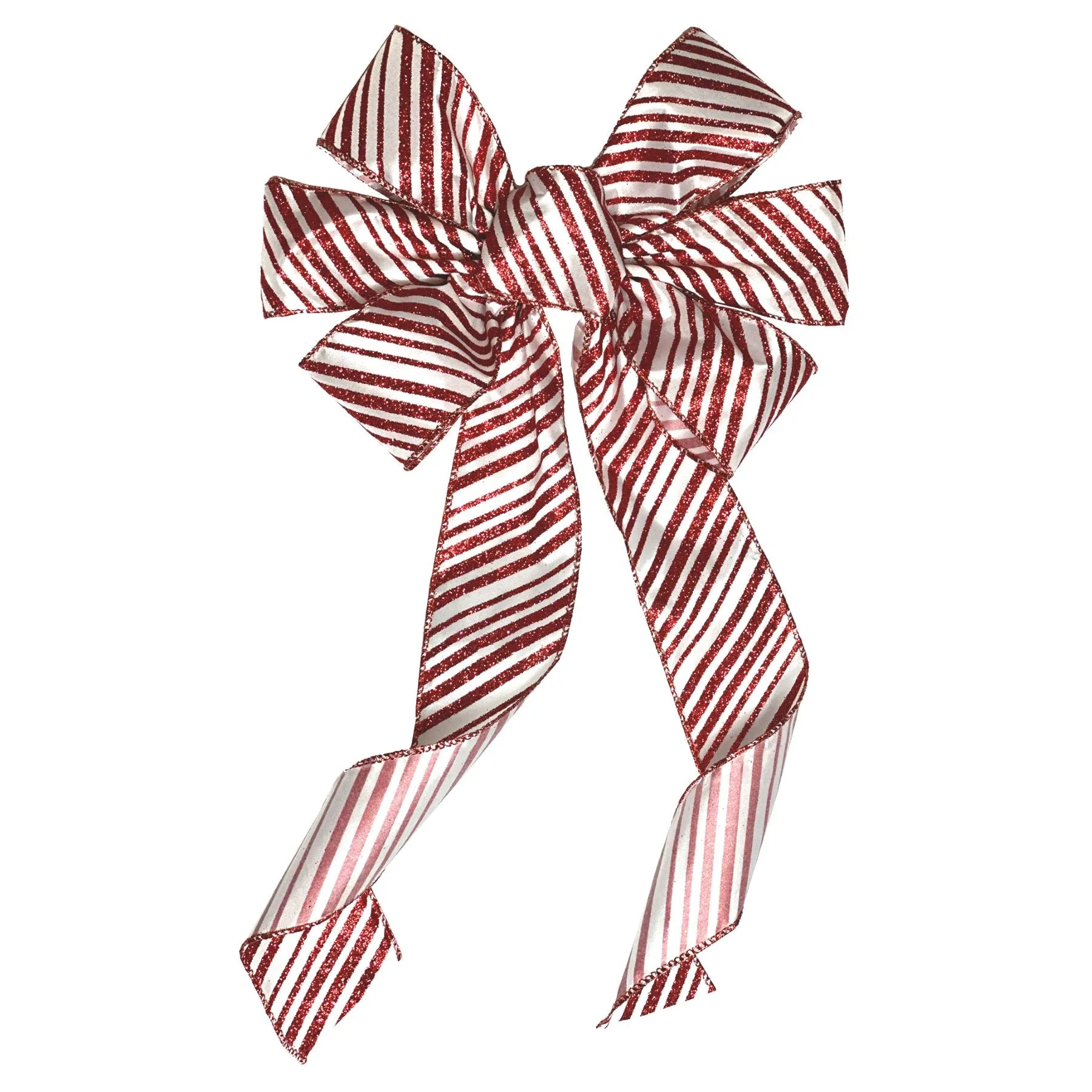 Candy Cane Red White Glitter Stripes Christmas Bow - 10"x18" Holiday Gift Wreath Decoration