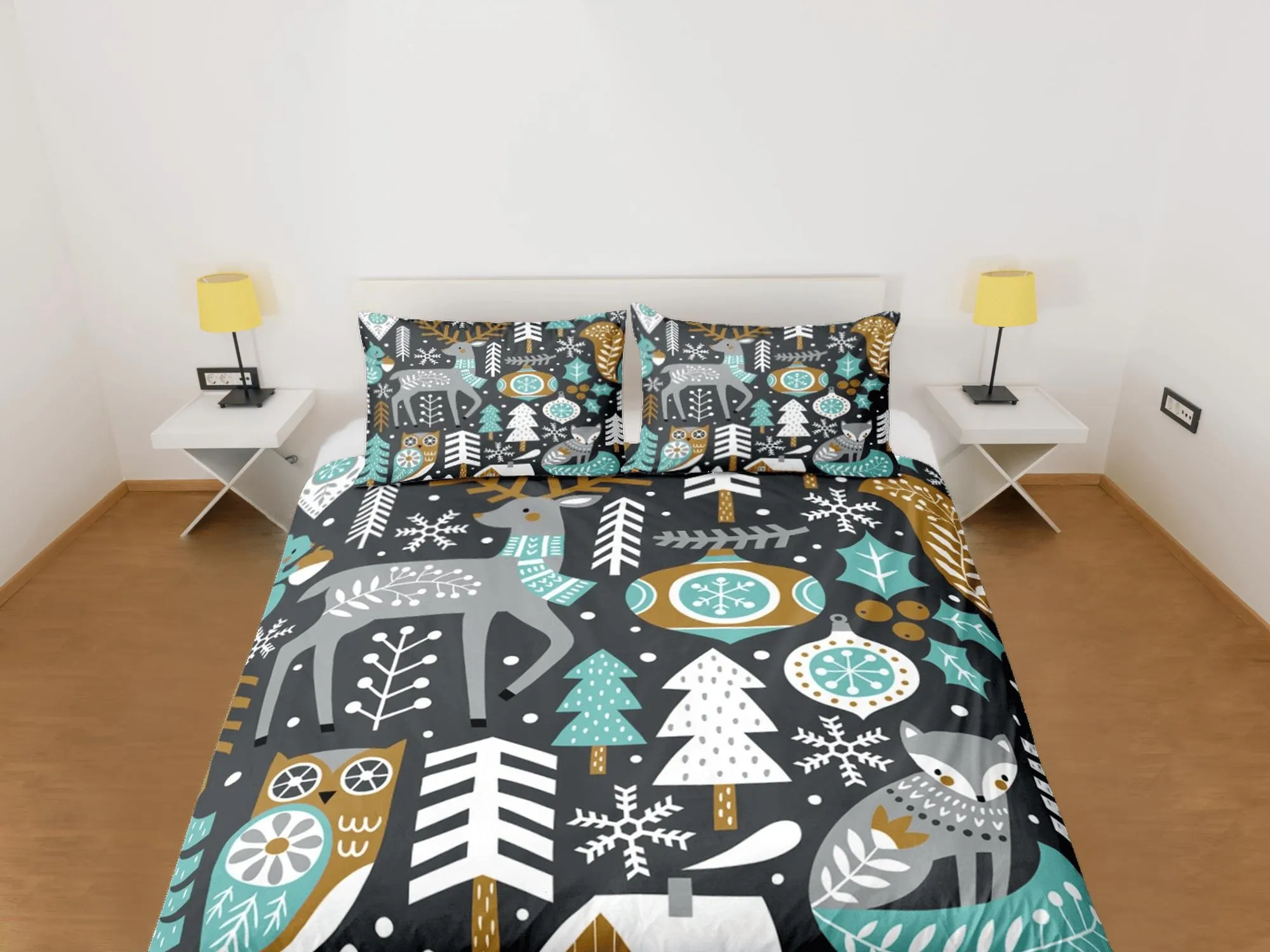 Christmas Duvet Cover Set Pillows Christmas Tree Reindeer Dorm Bedding Comforter Cover Christmas Gift