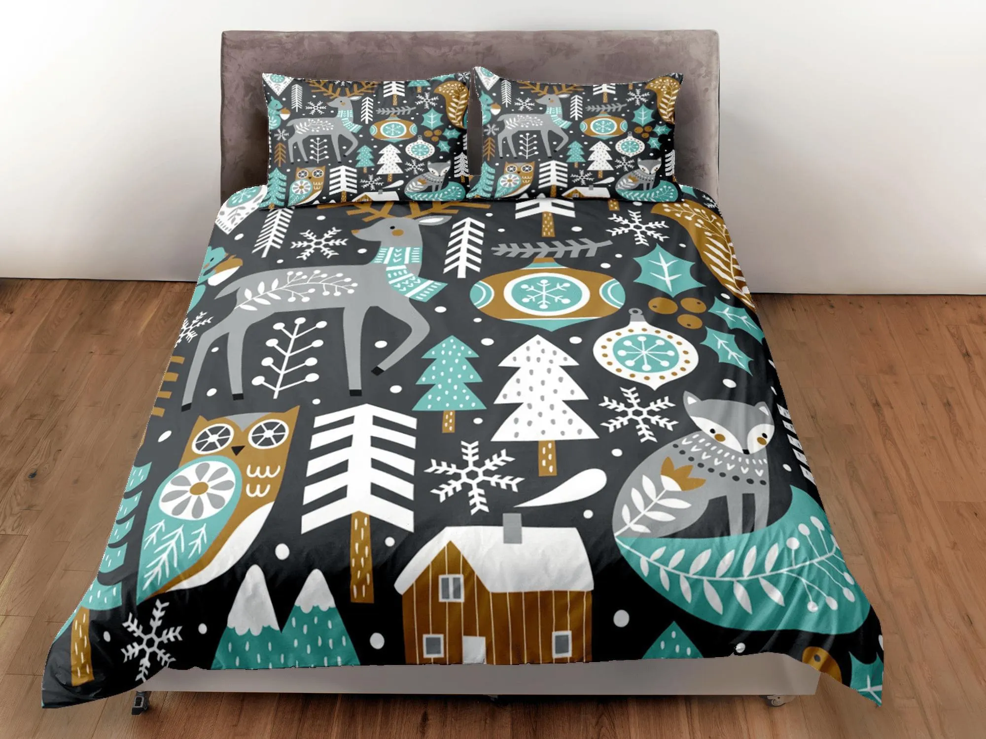 Christmas Duvet Cover Set Pillows Christmas Tree Reindeer Dorm Bedding Comforter Cover Christmas Gift