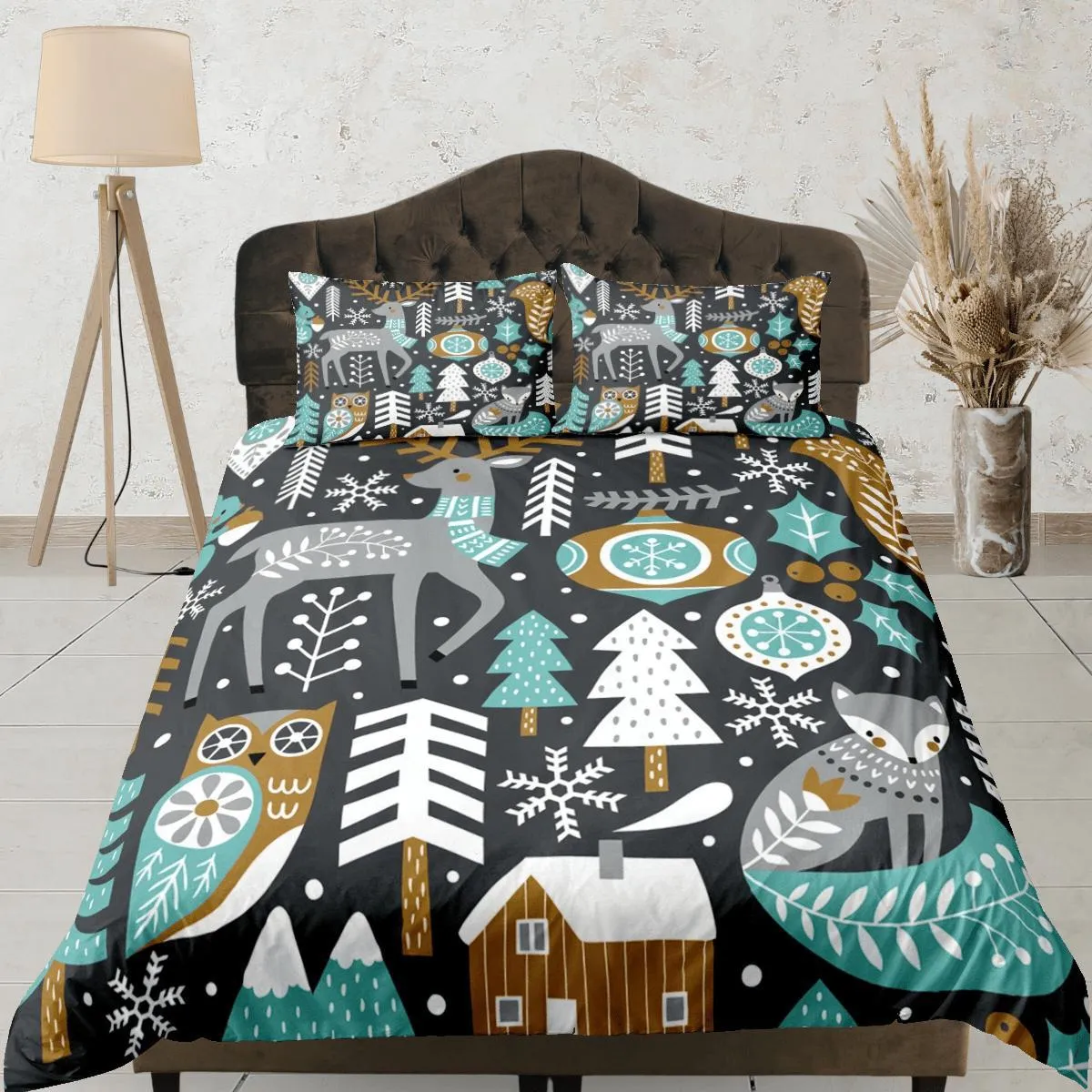 Christmas Duvet Cover Set Pillows Christmas Tree Reindeer Dorm Bedding Comforter Cover Christmas Gift