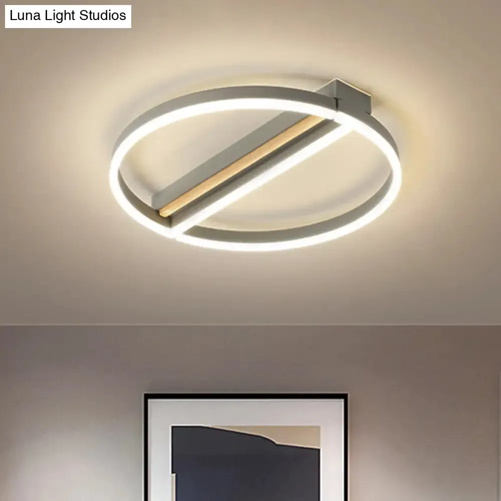 Circle Semi Flush Mount Metal LED Ceiling Fixture in Gold/Grey - 16.5"/20.5" Wide, Minimalistic Design, Warm/White Light