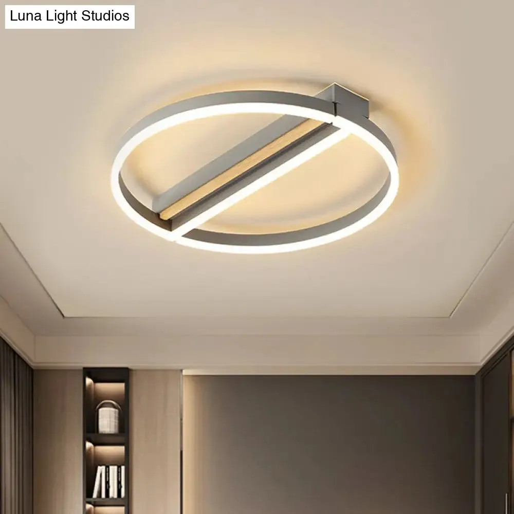 Circle Semi Flush Mount Metal LED Ceiling Fixture in Gold/Grey - 16.5"/20.5" Wide, Minimalistic Design, Warm/White Light