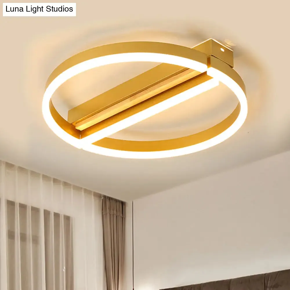 Circle Semi Flush Mount Metal LED Ceiling Fixture in Gold/Grey - 16.5"/20.5" Wide, Minimalistic Design, Warm/White Light