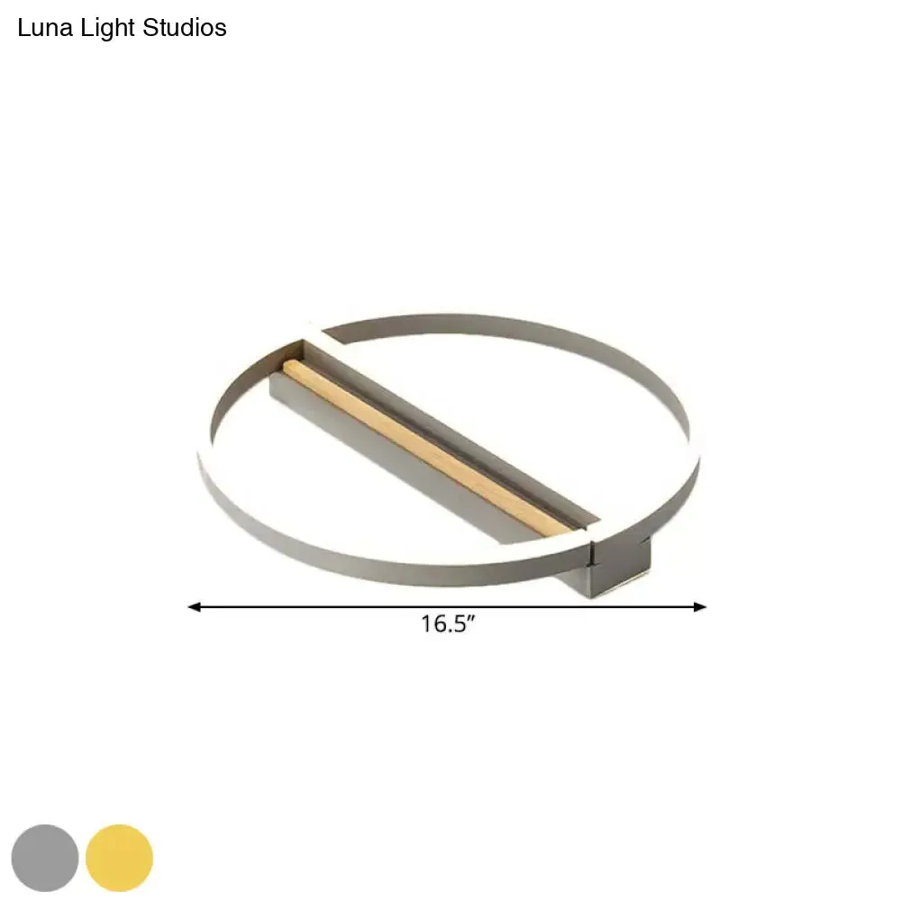 Circle Semi Flush Mount Metal LED Ceiling Fixture in Gold/Grey - 16.5"/20.5" Wide, Minimalistic Design, Warm/White Light