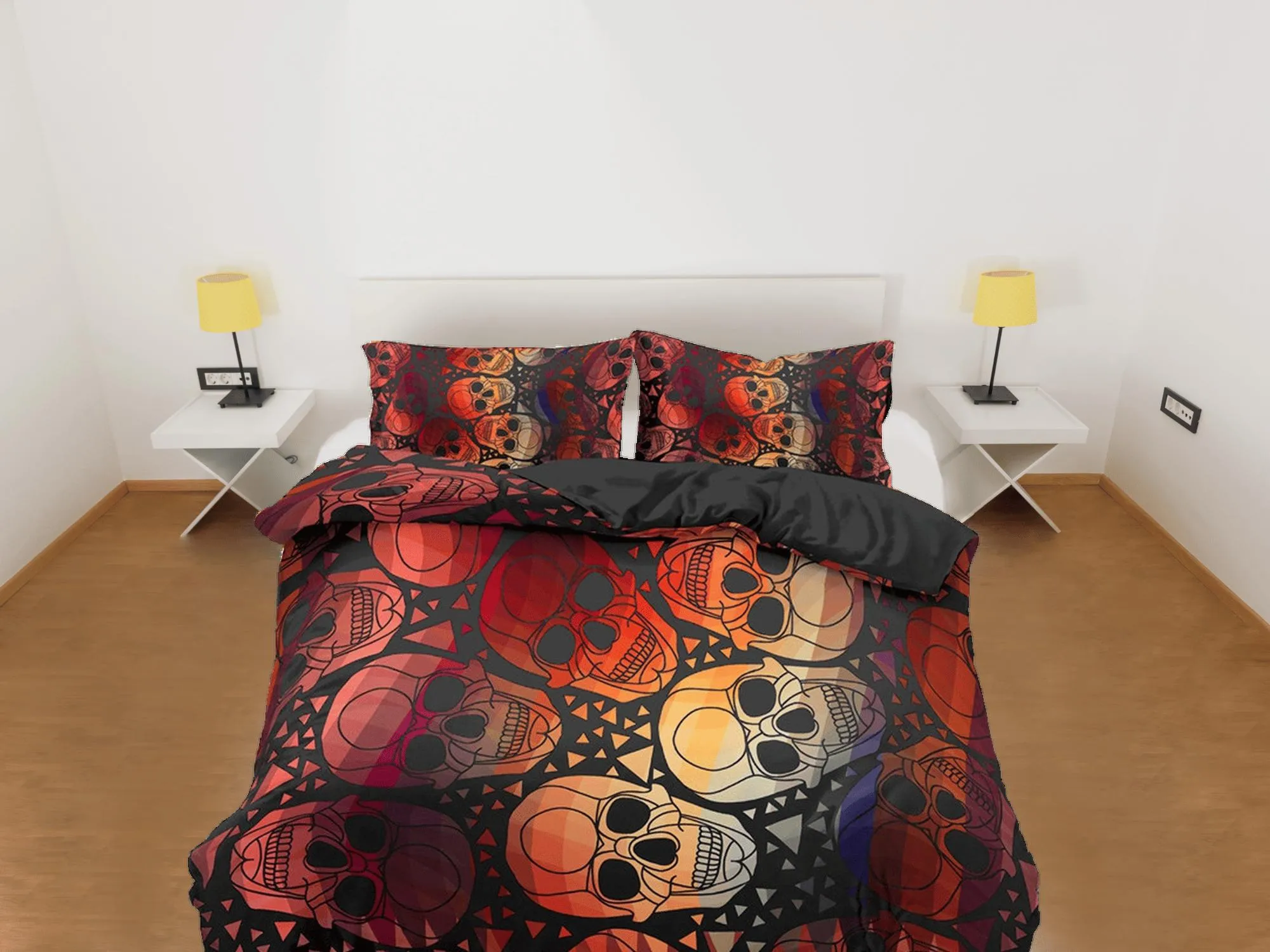 Colorful Skulls Duvet Cover Set Bedspread, Dorm Bedding with Pillowcase