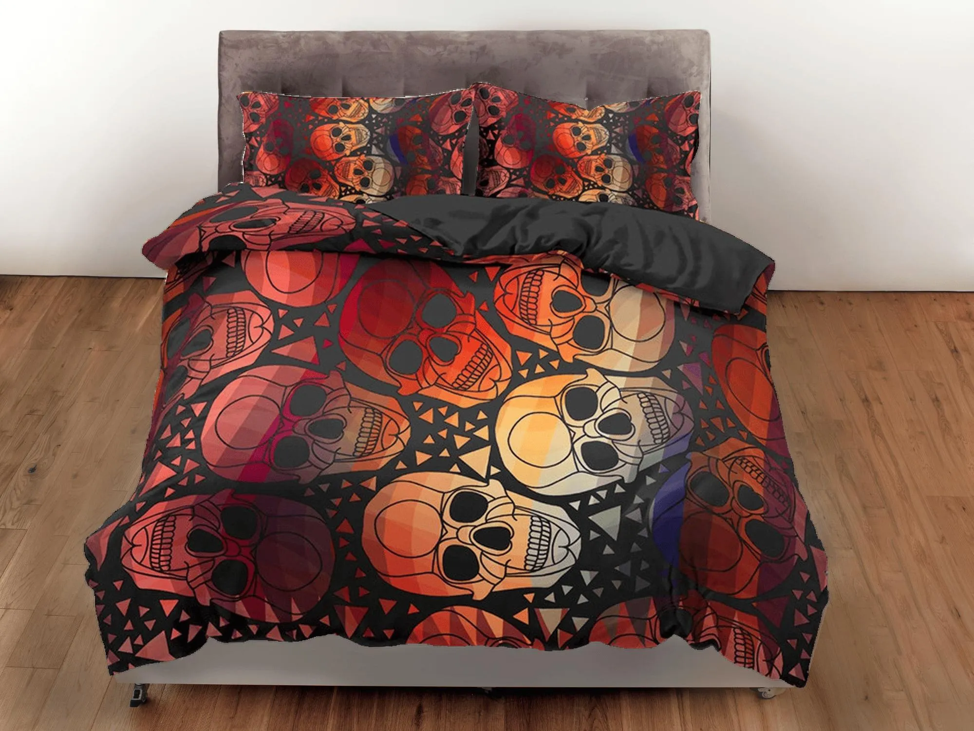 Colorful Skulls Duvet Cover Set Bedspread, Dorm Bedding with Pillowcase