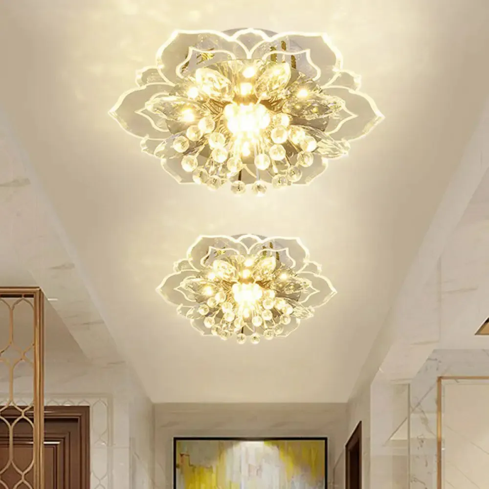 Contemporary Blossom Crystal Flush Ceiling Light - Clear LED Flush Mount Fixture