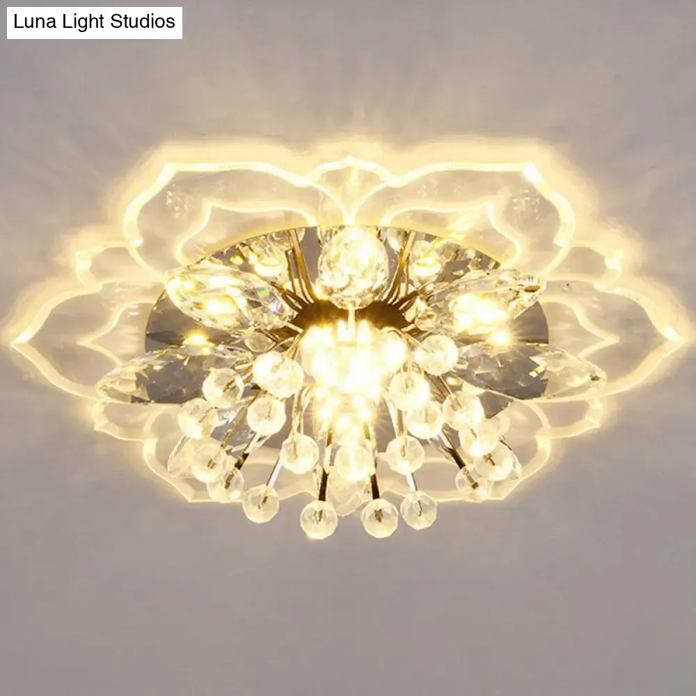 Contemporary Blossom Crystal Flush Ceiling Light - Clear LED Flush Mount Fixture