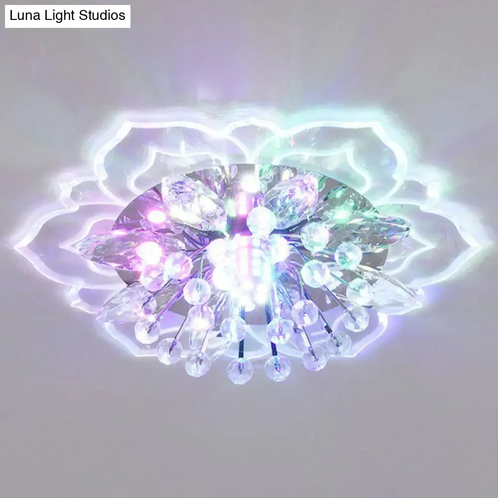 Contemporary Blossom Crystal Flush Ceiling Light - Clear LED Flush Mount Fixture